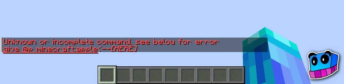 Сообщение об ошибке в чате Minecraft при неверном вводе команды /give
